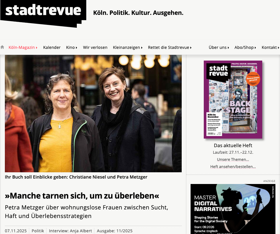 Artikel der Stadtrevue zum Buch Frauen zwischen Straße und Strafe